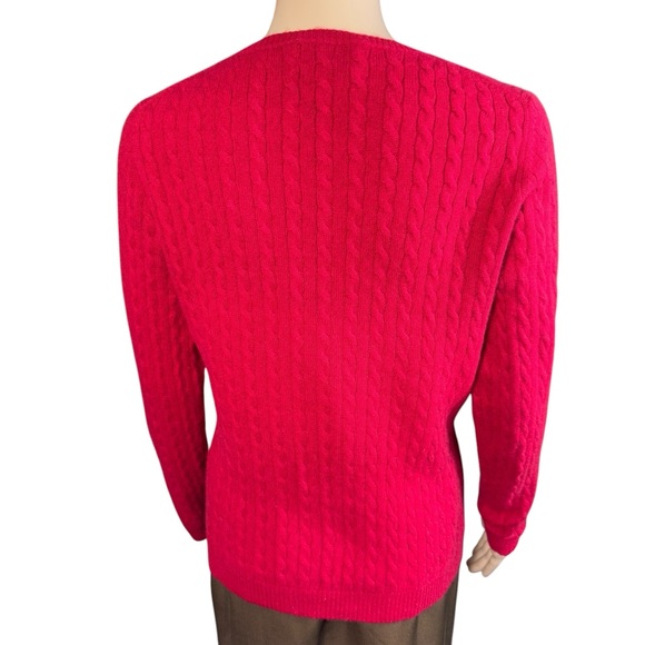 R Derwin Litchfield Red Cable Knit 100% 2 Ply Cashmere Sweater Size M - Picture 4 of 9